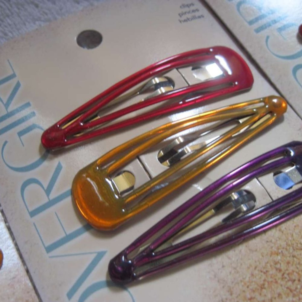6 Covergirl Goody 2.5" Epoxy Covered Double Bar Hair Snap Clip Contour Barrettes